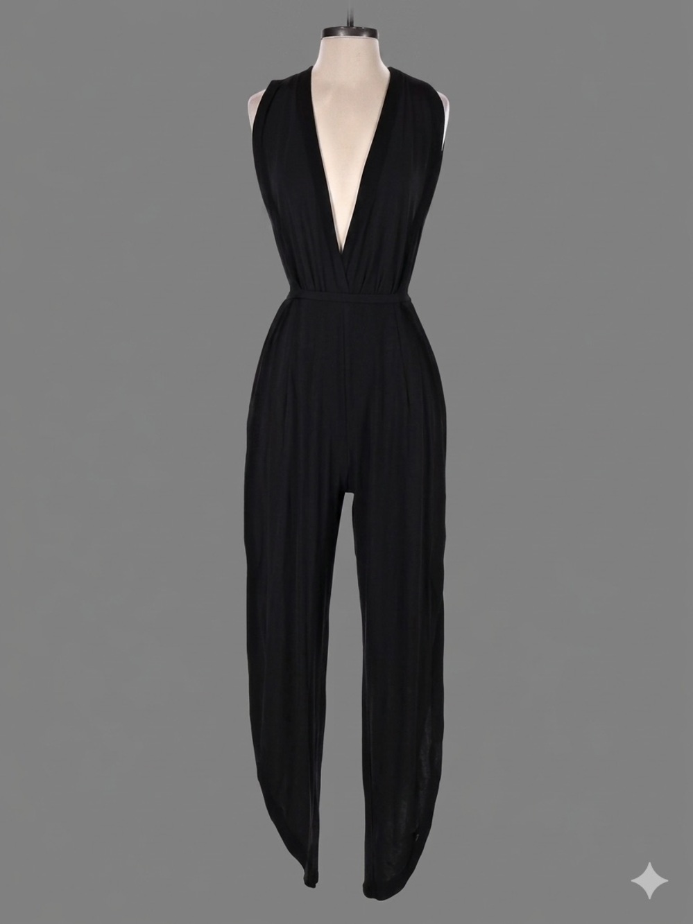 Deep V-Neck Black Sleeveless Jumpsuit